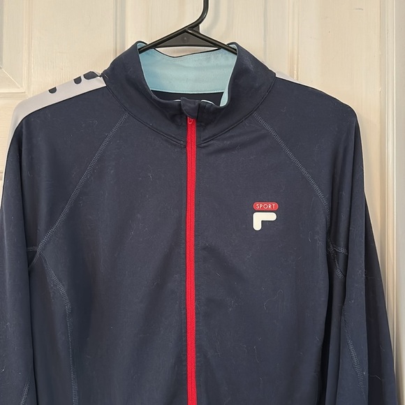 Women’s FILA SPORT Navy Blue Full Zip Red and White Trim Workout Jacket Size XL - Picture 3 of 7